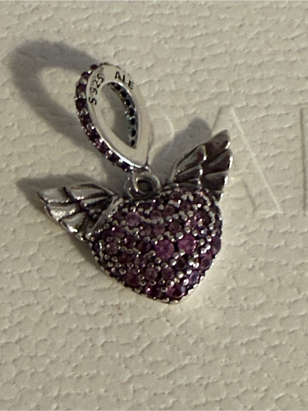Pandora Purple Pavé Heart with Wings Charm